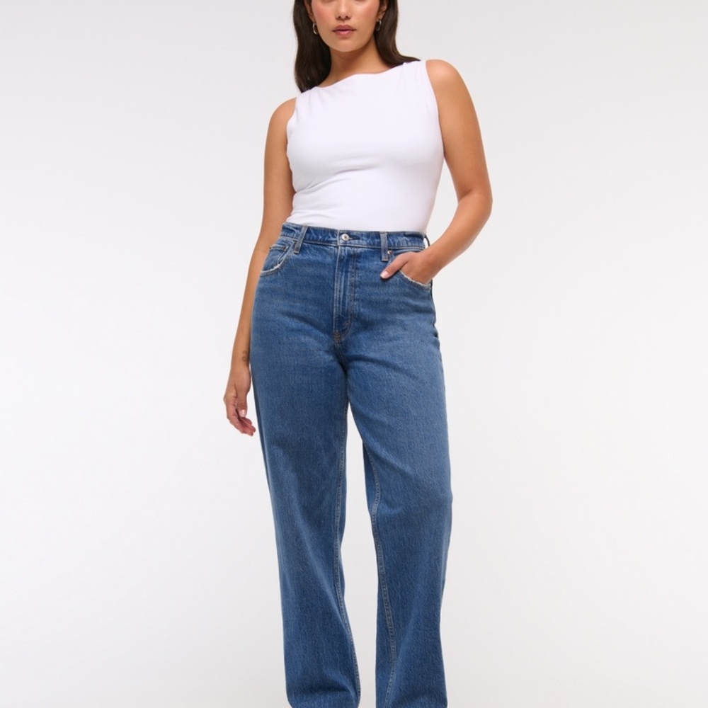 Abercrombie 90s straight ultra high rise jeans medium wash